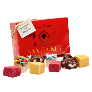 Assortment of fudge with a red box